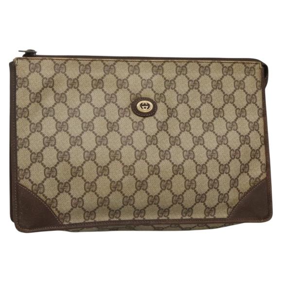 GUCCI GG Supreme Clutch Bag PVC Beige Gold 97 01 029 Auth sw1232 - Picture 1 of 16